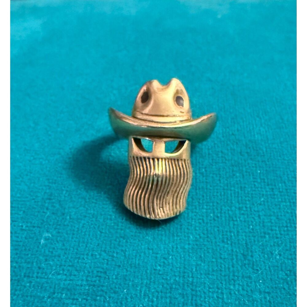 Vintage Solid Brass Bearded Cowboy Hat Face Statement Ring Size 6.5 Artisan